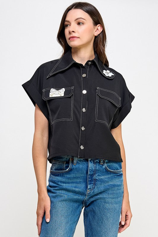 Blouse with pockets black