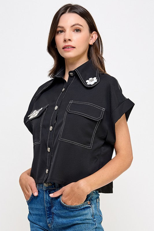 Blouse with pockets black