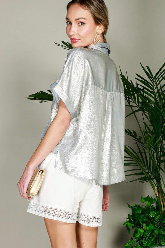Metalic Blouse with Pocket in Silver