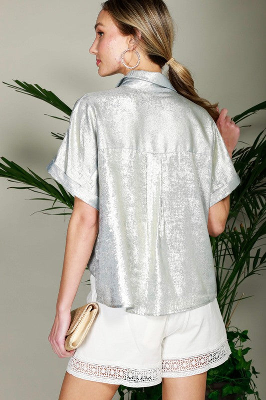 Metalic Blouse with Pocket in Silver