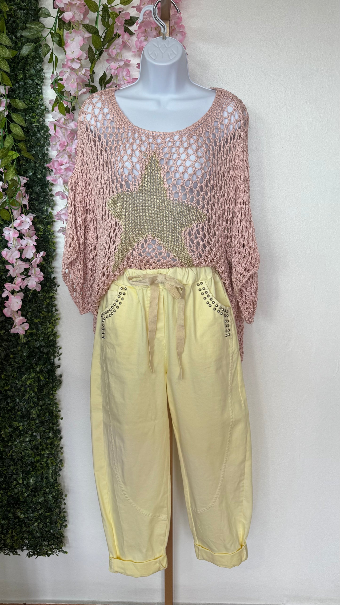 Italian Pant With Silver Studs Yellow-One size