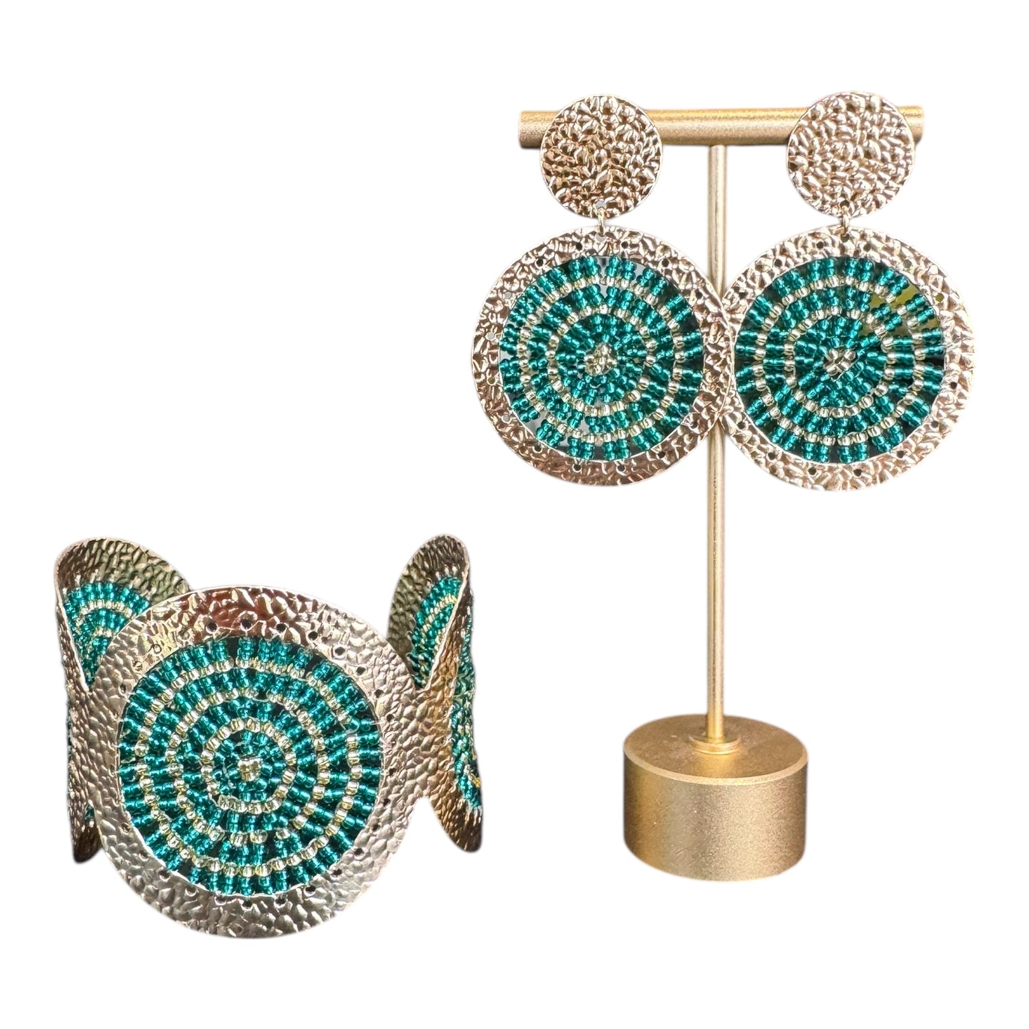 Handcrafted Bracelet and Earring Set Green Gold