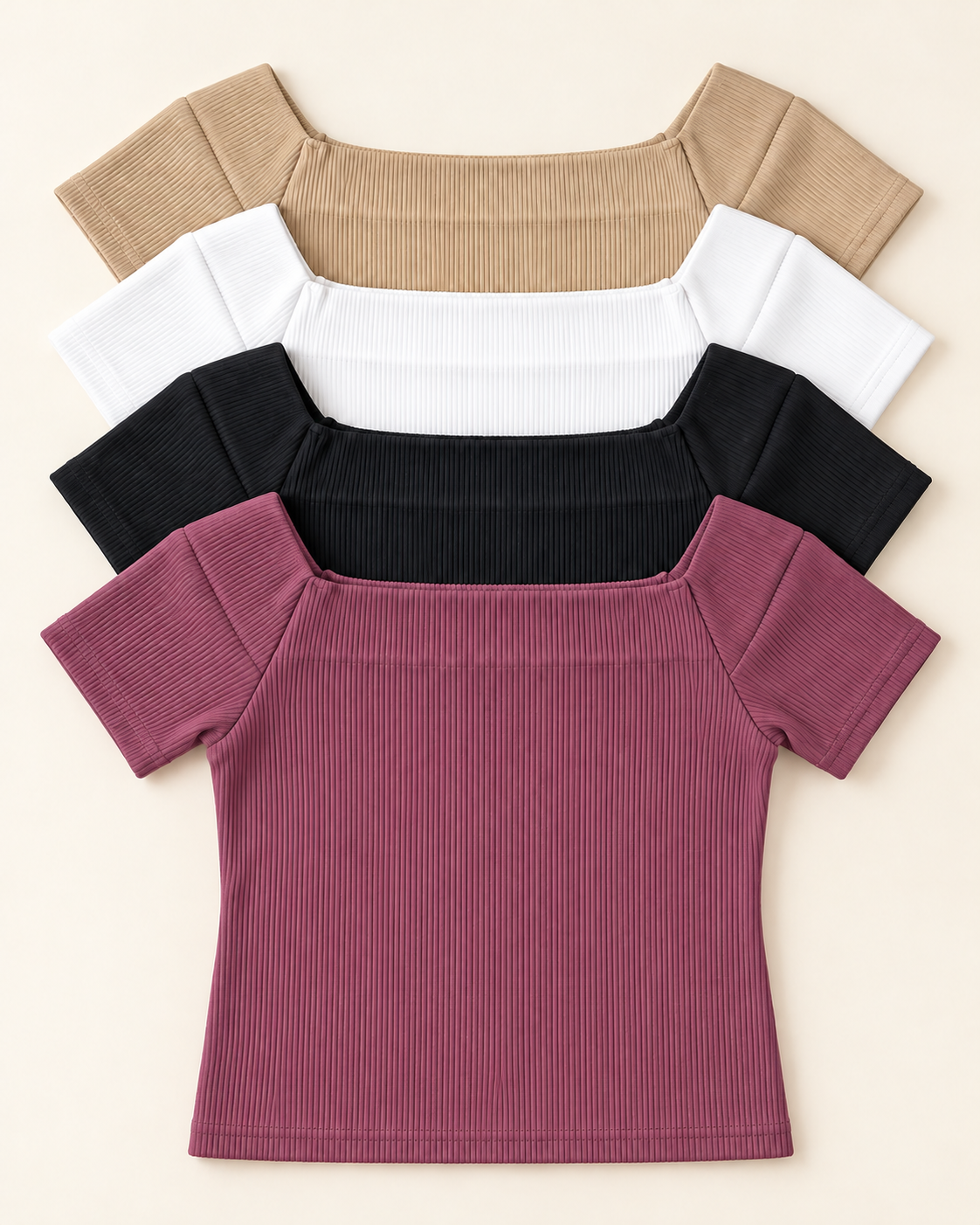 Beige Off-Shoulder Ribbed Top