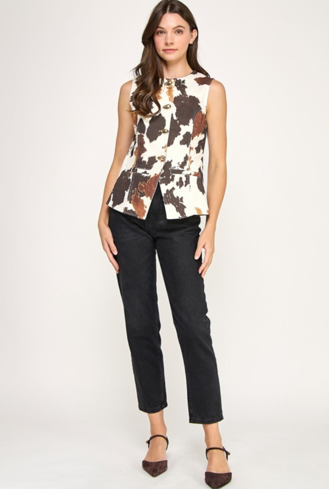 Metal Button Detail Animal Print Shirt
