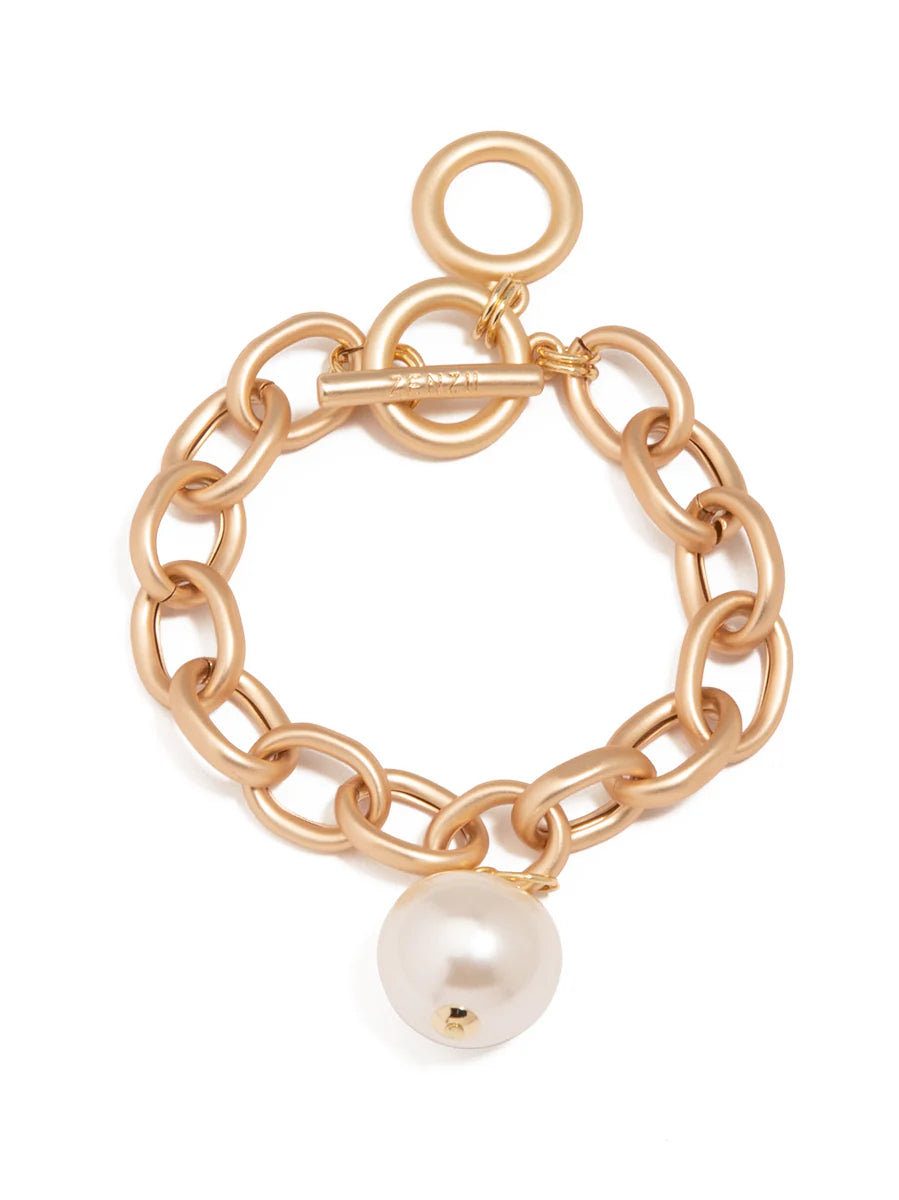 Oval Link Pearl Charm Bracelet