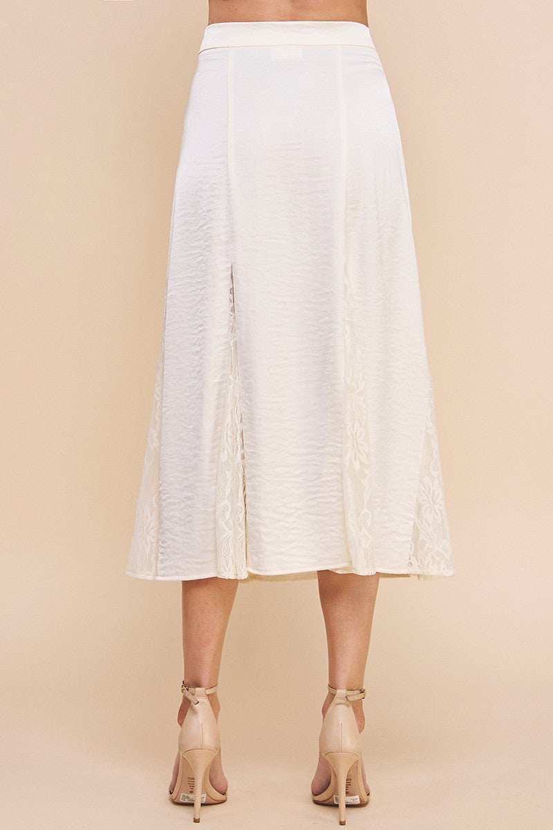 Crushed Satin Lace Skirt