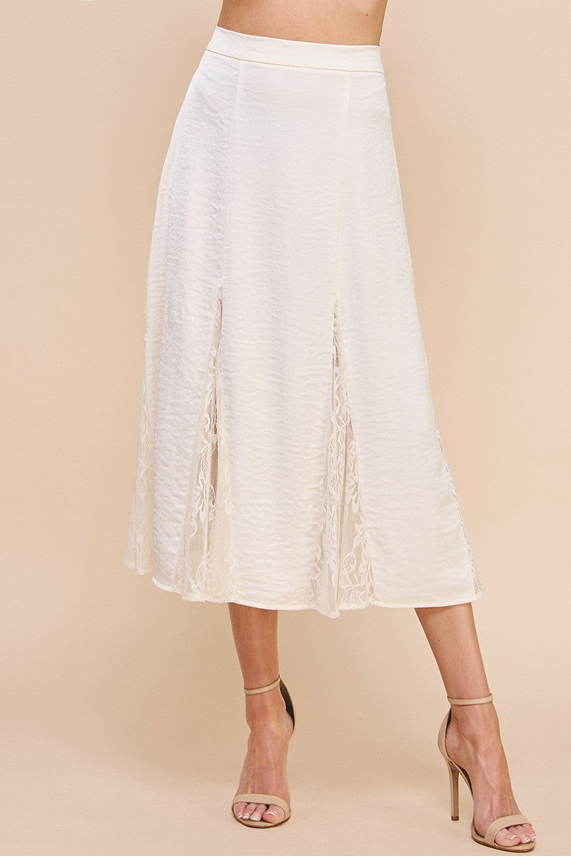 Crushed Satin Lace Skirt