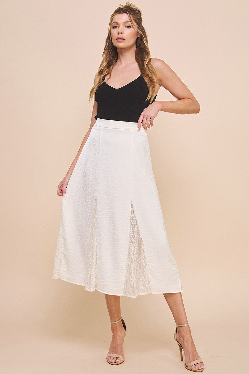 Crushed Satin Lace Skirt