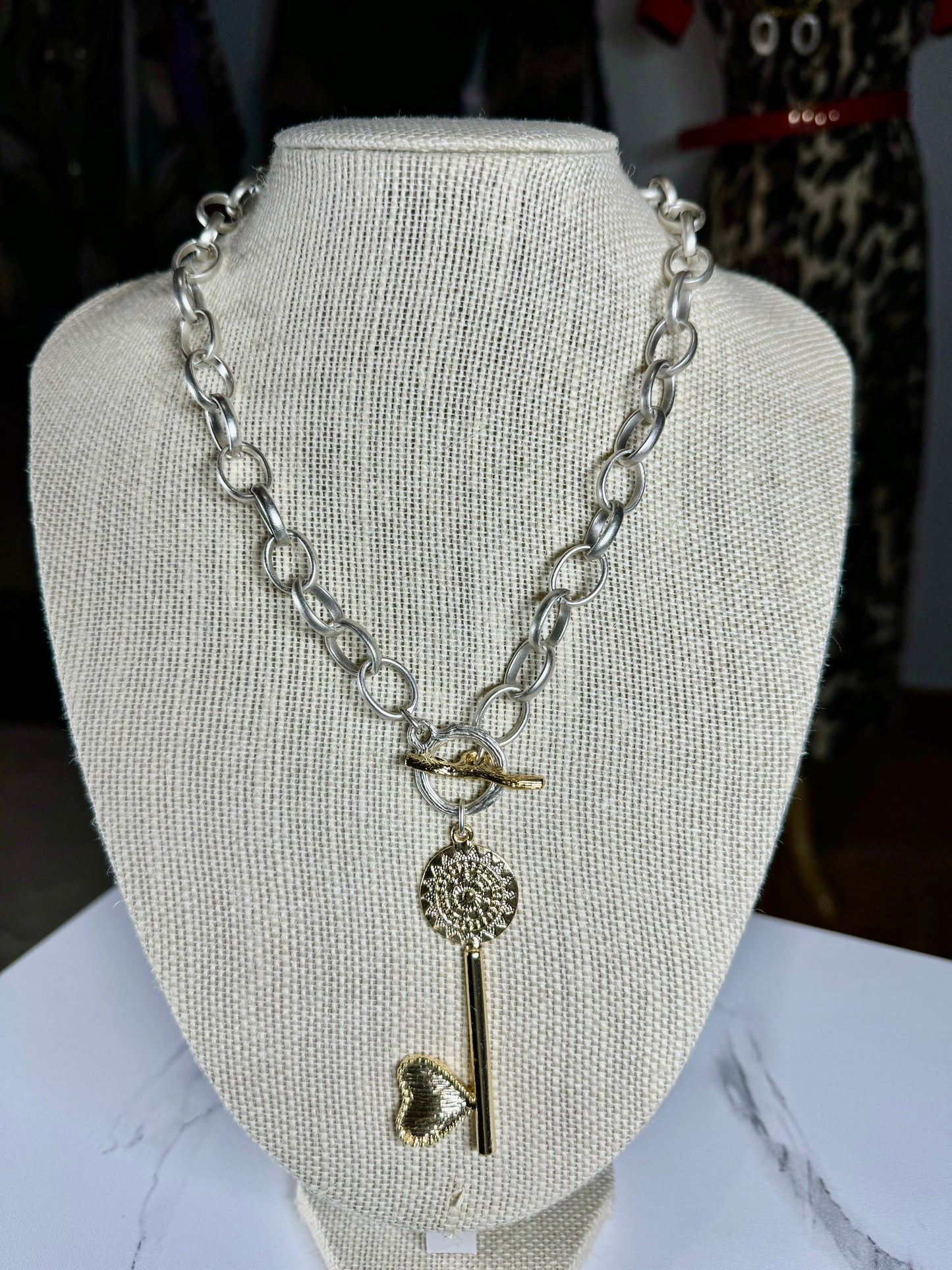 Two-tone necklace with key