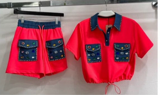 Gems Short Pants Set in Vibrant Pink