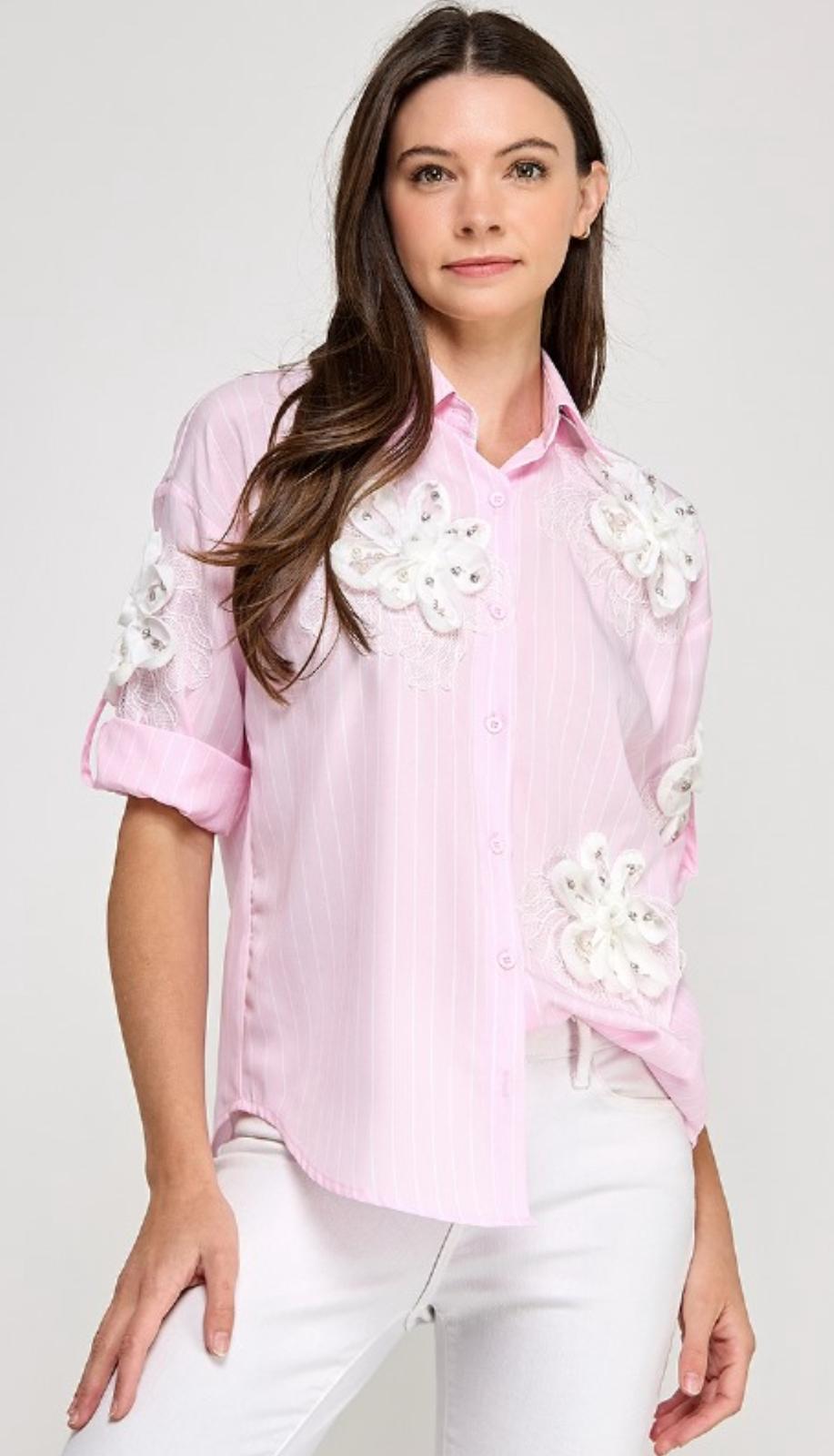Long Sleeve Flower Details Shirt