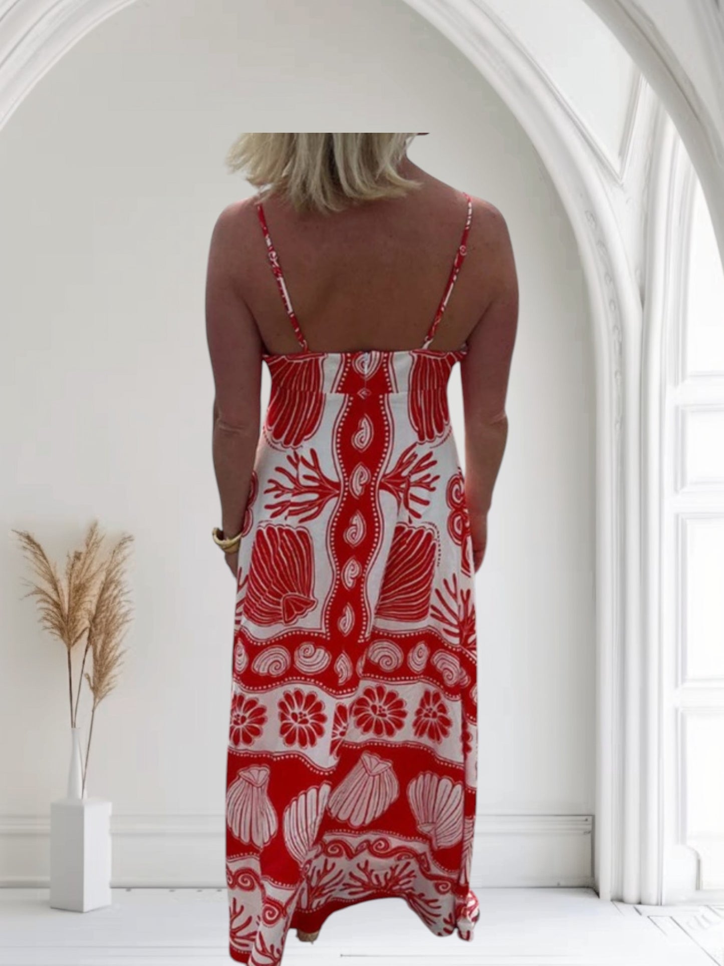 Printed Red Maxi Sundress
