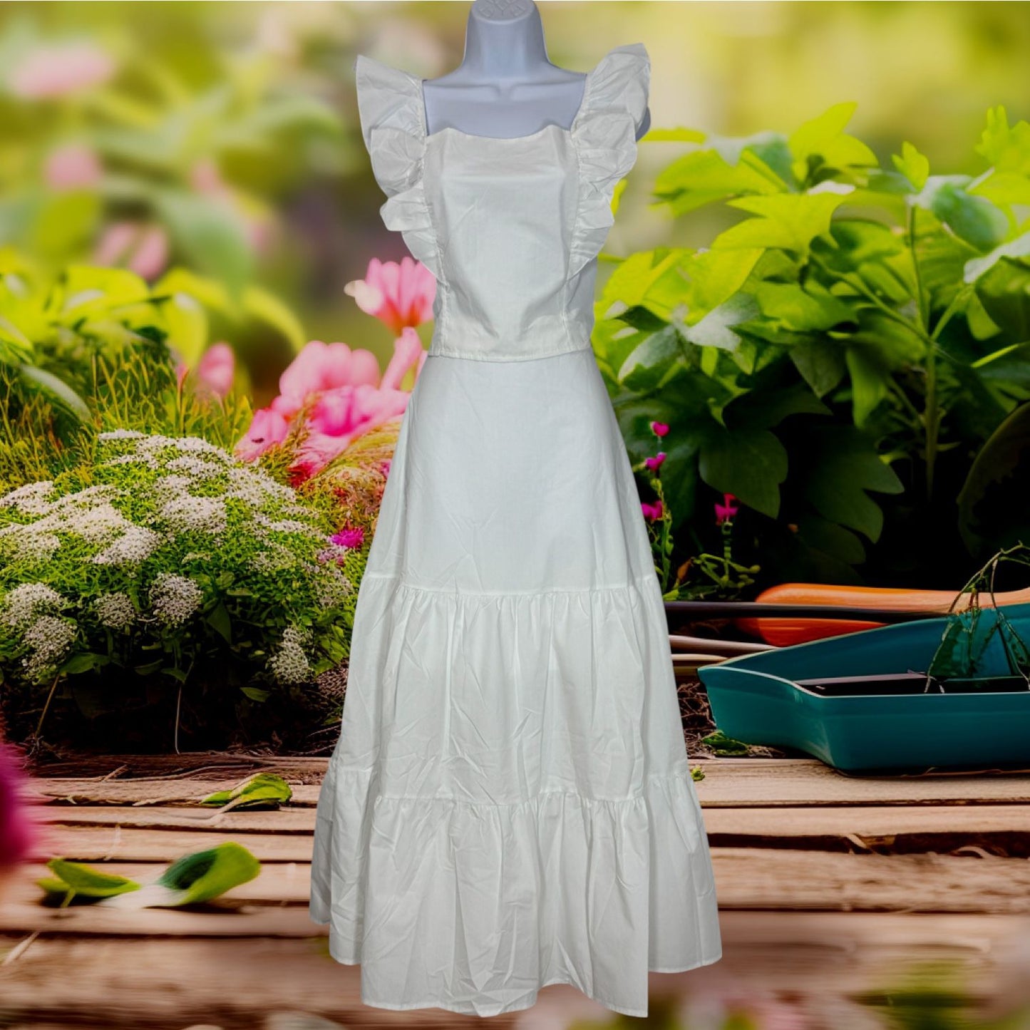 Maxi Ruffle Skirt & Top White Set