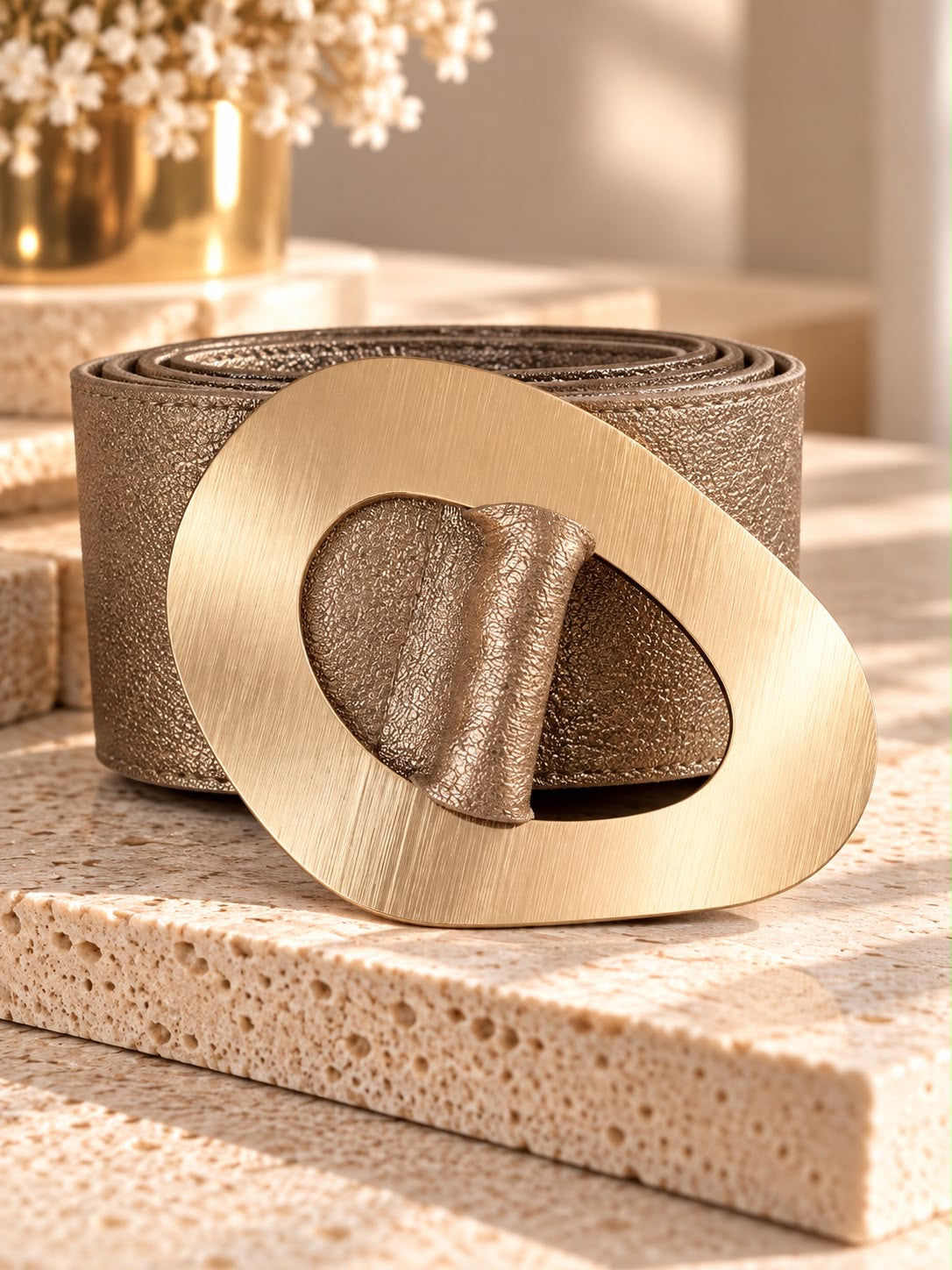Bronce Metalic Geometric Gold Buckle Belt