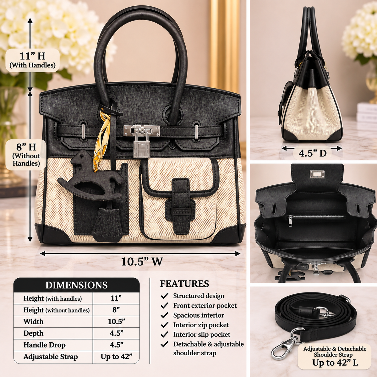 Black Cargo Chic Two-Tone Satchel
