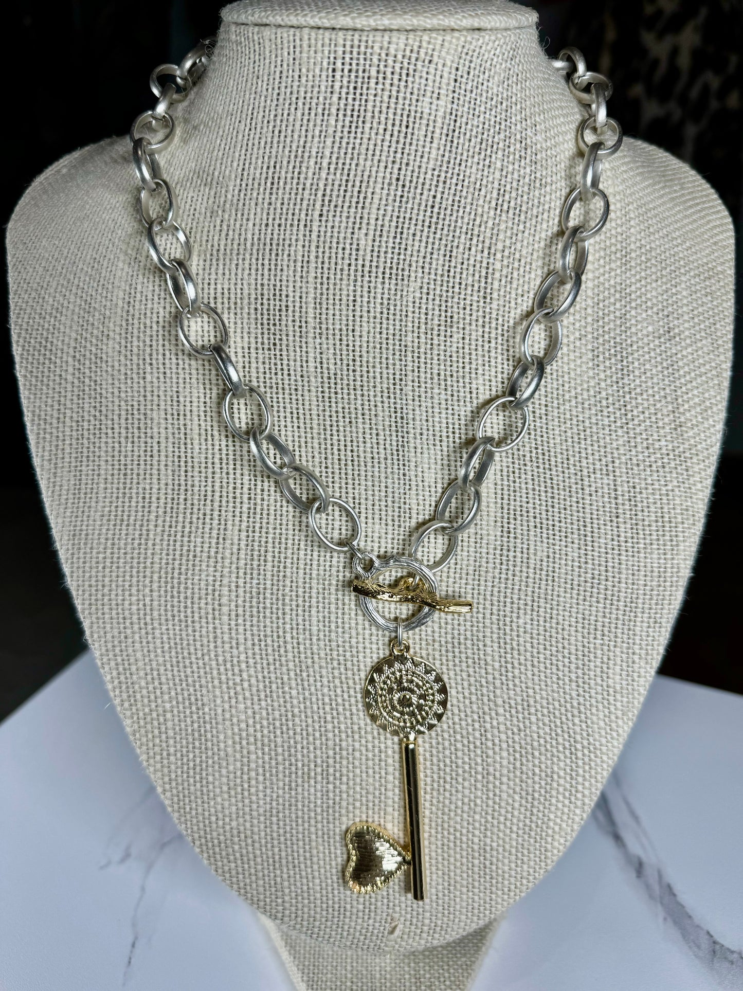 Two-tone necklace with key