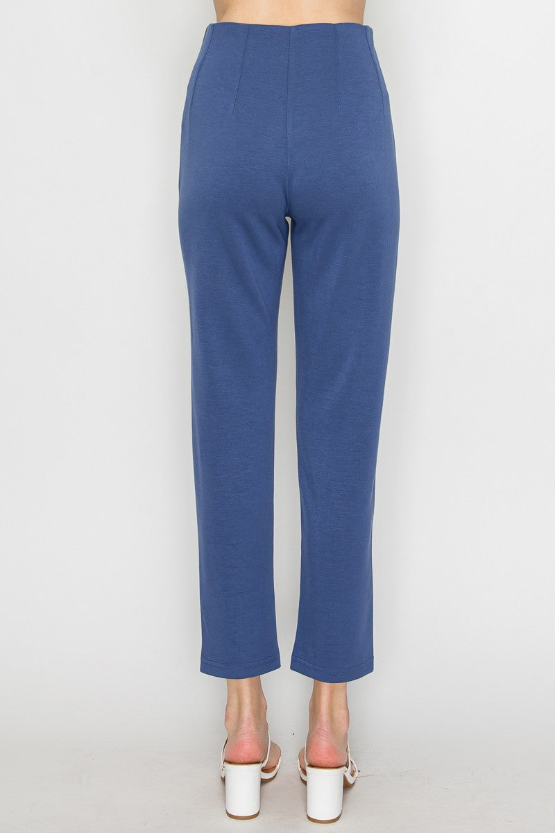 Straigh-leg Solid Pintuck Pants Denim