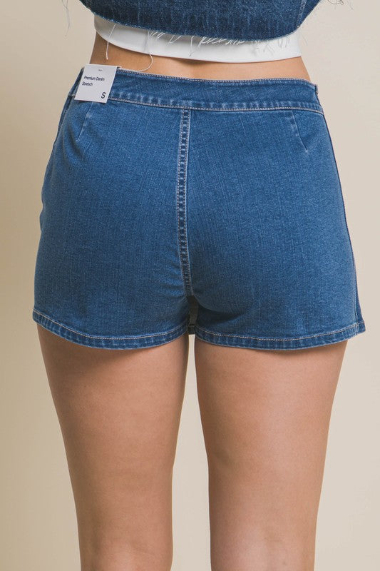Denim Snap-On Button Skorts