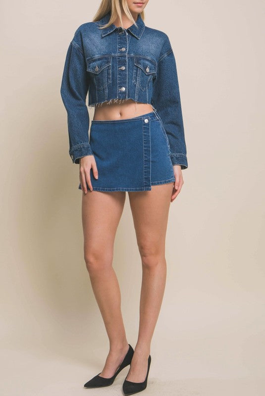 Denim Snap-On Button Skorts