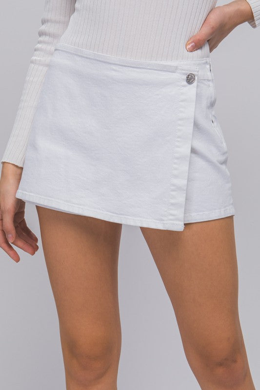 Denim Snap-On Button Skorts