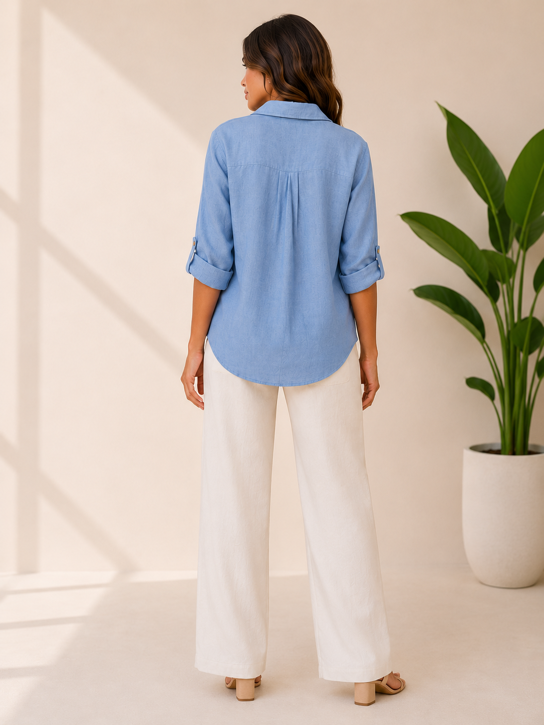 Italian Linen Shimmer Shirt - Sky Blue