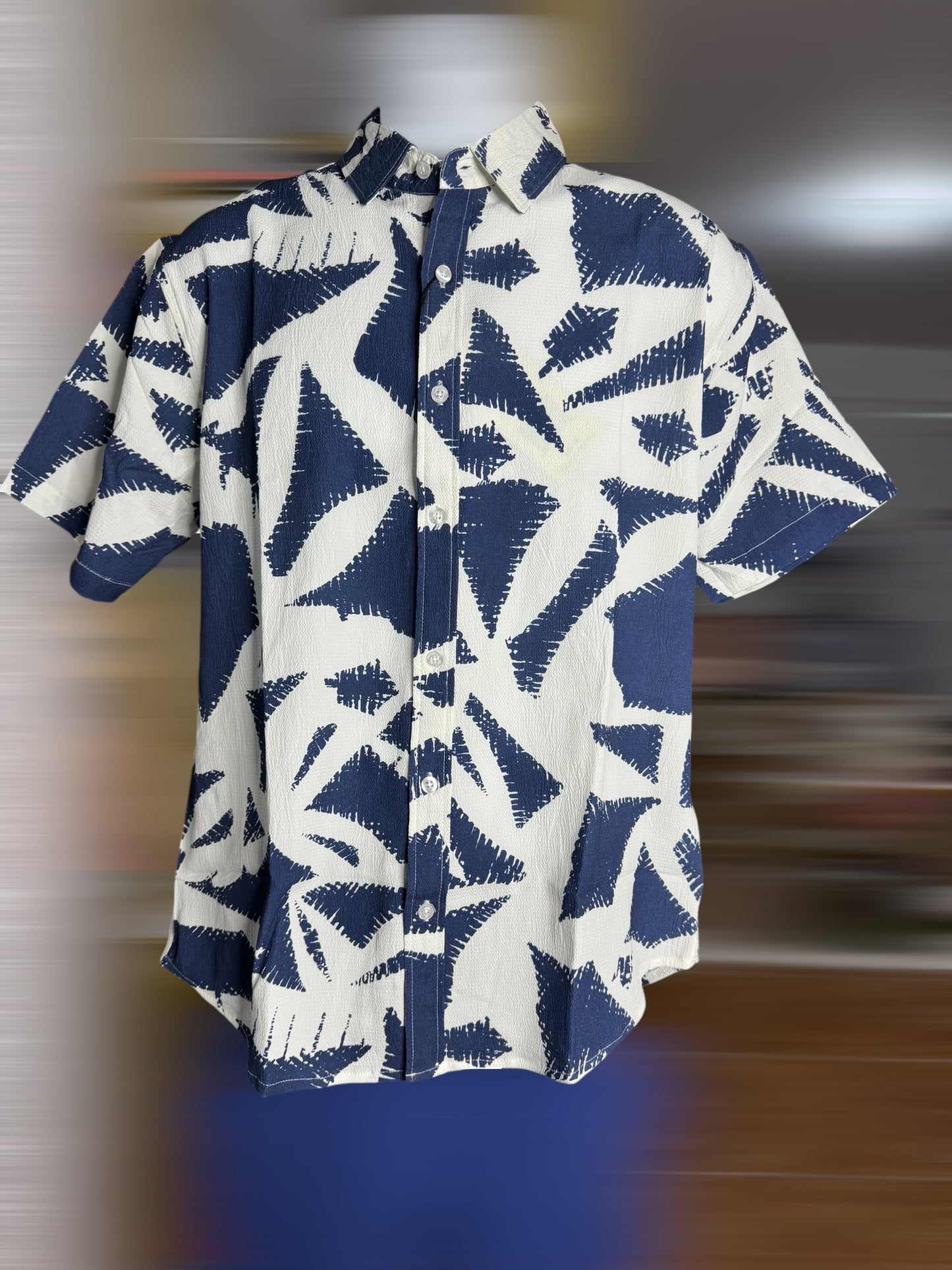 Men's Shirt With Blue And White Print