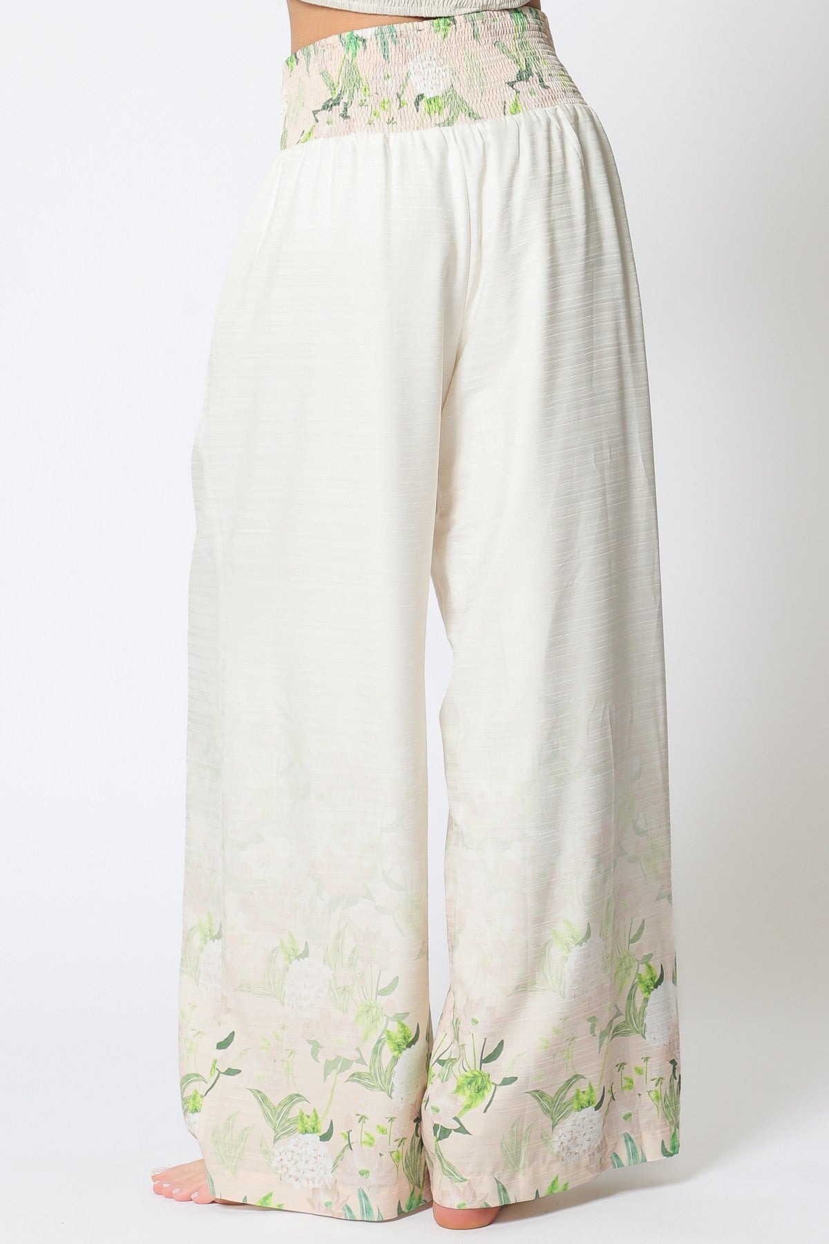 Elastic Waisted Border Printed Long Pants