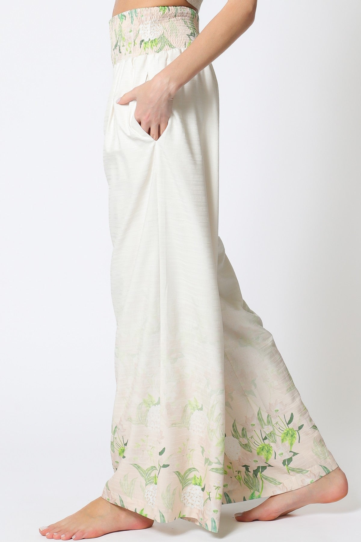 Elastic Waisted Border Printed Long Pants