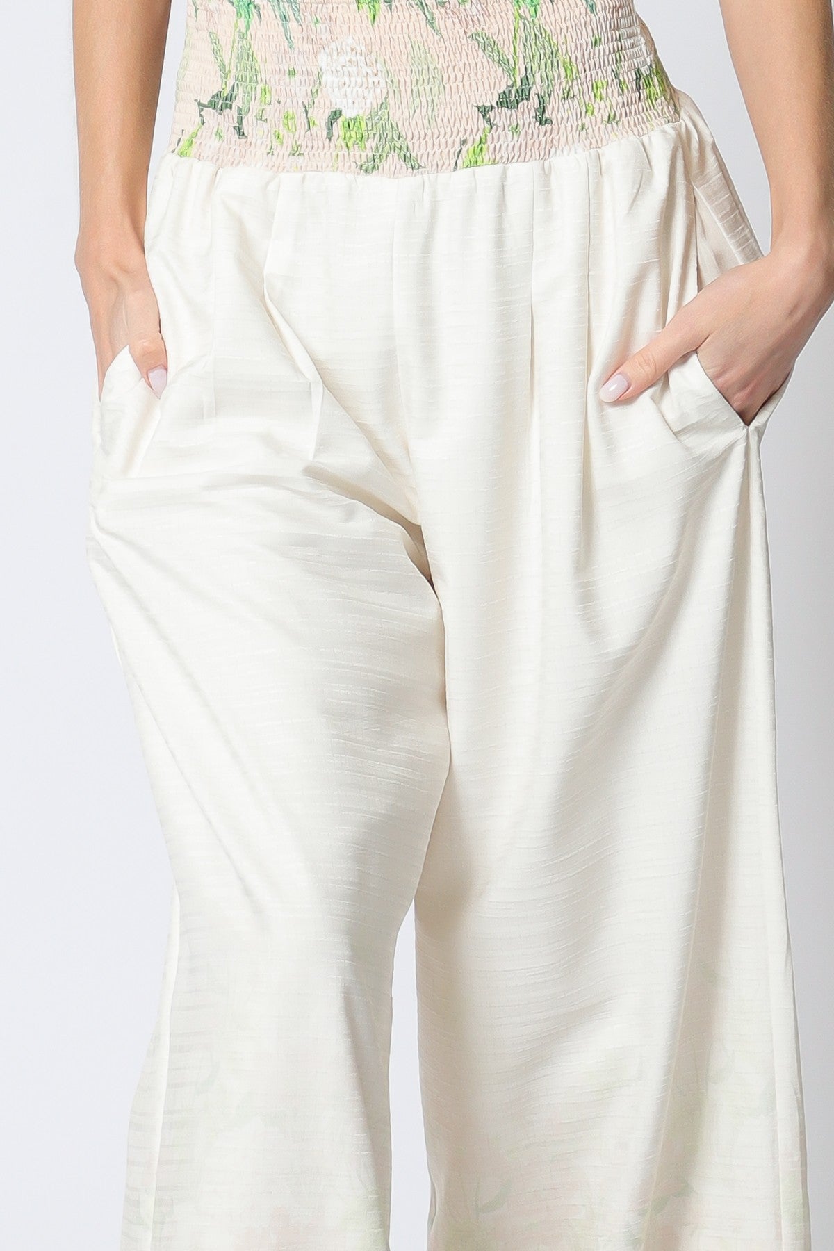 Elastic Waisted Border Printed Long Pants