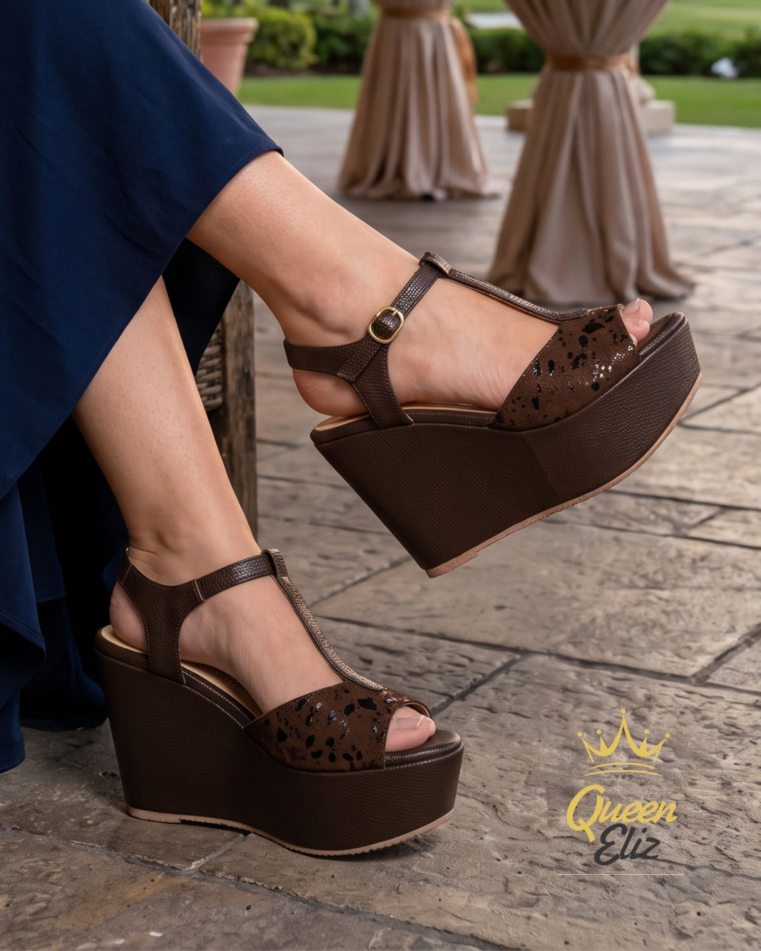 Queen Eliz Chocolate Wedge Sandals
