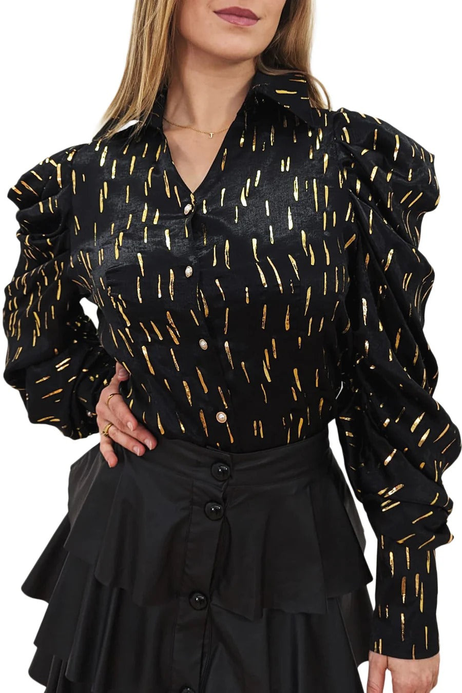N by Nancy Gold Accent Long Sleeve Top