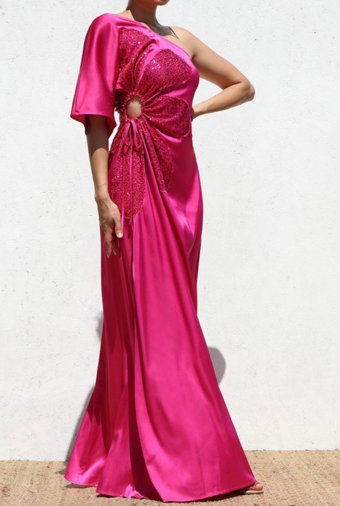 One Shoulder Satin Maxi Dress