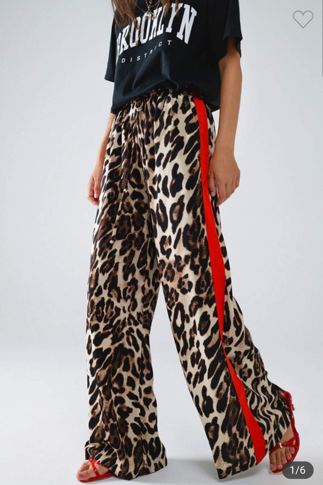 Leopard Straight Pants With Red Stripes