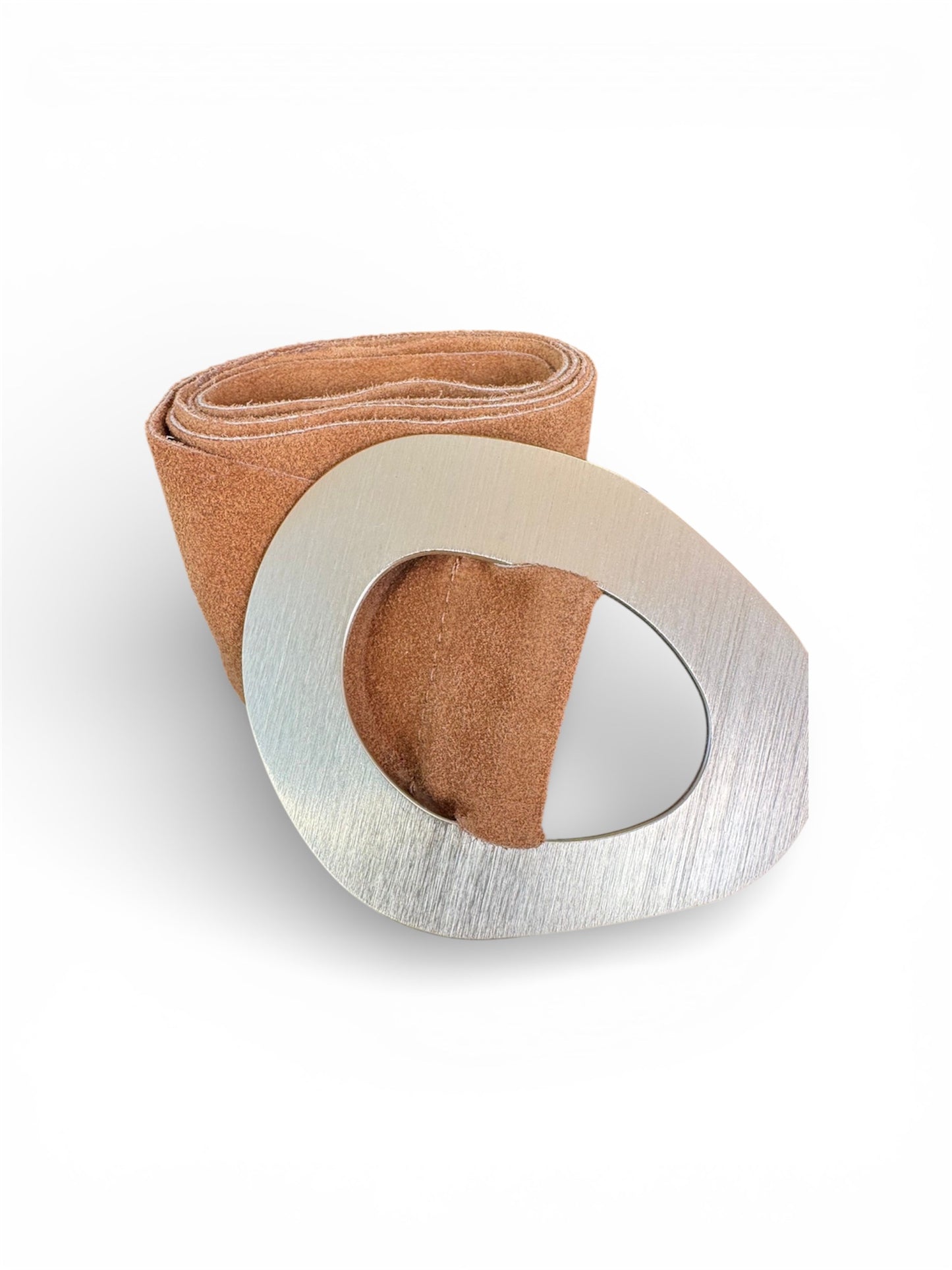 Brown Suede Geometric Gold Buckle Belt