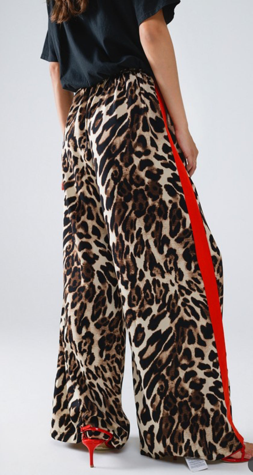 Leopard Straight Pants With Red Stripes