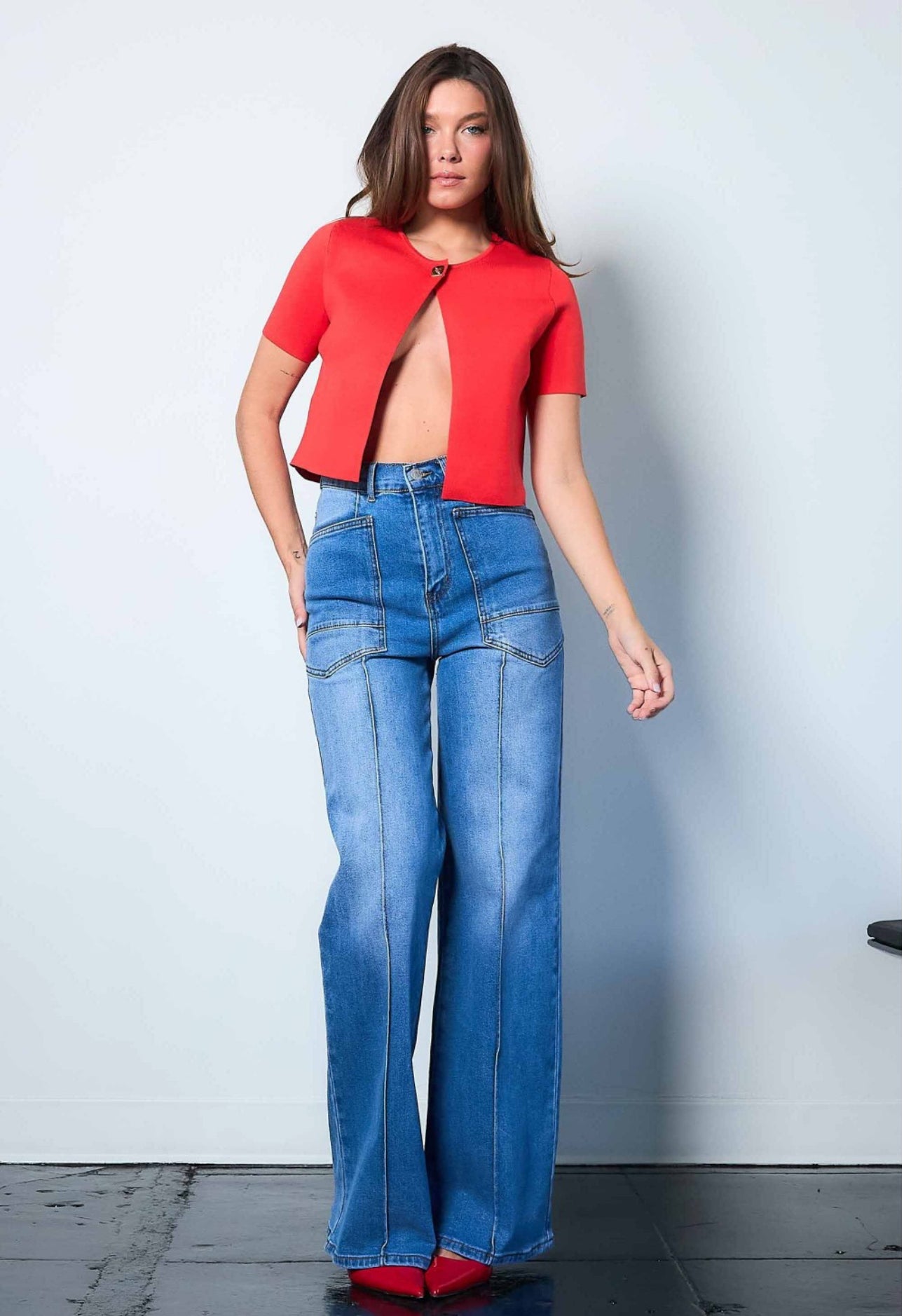 High rise flare Denim médium tone