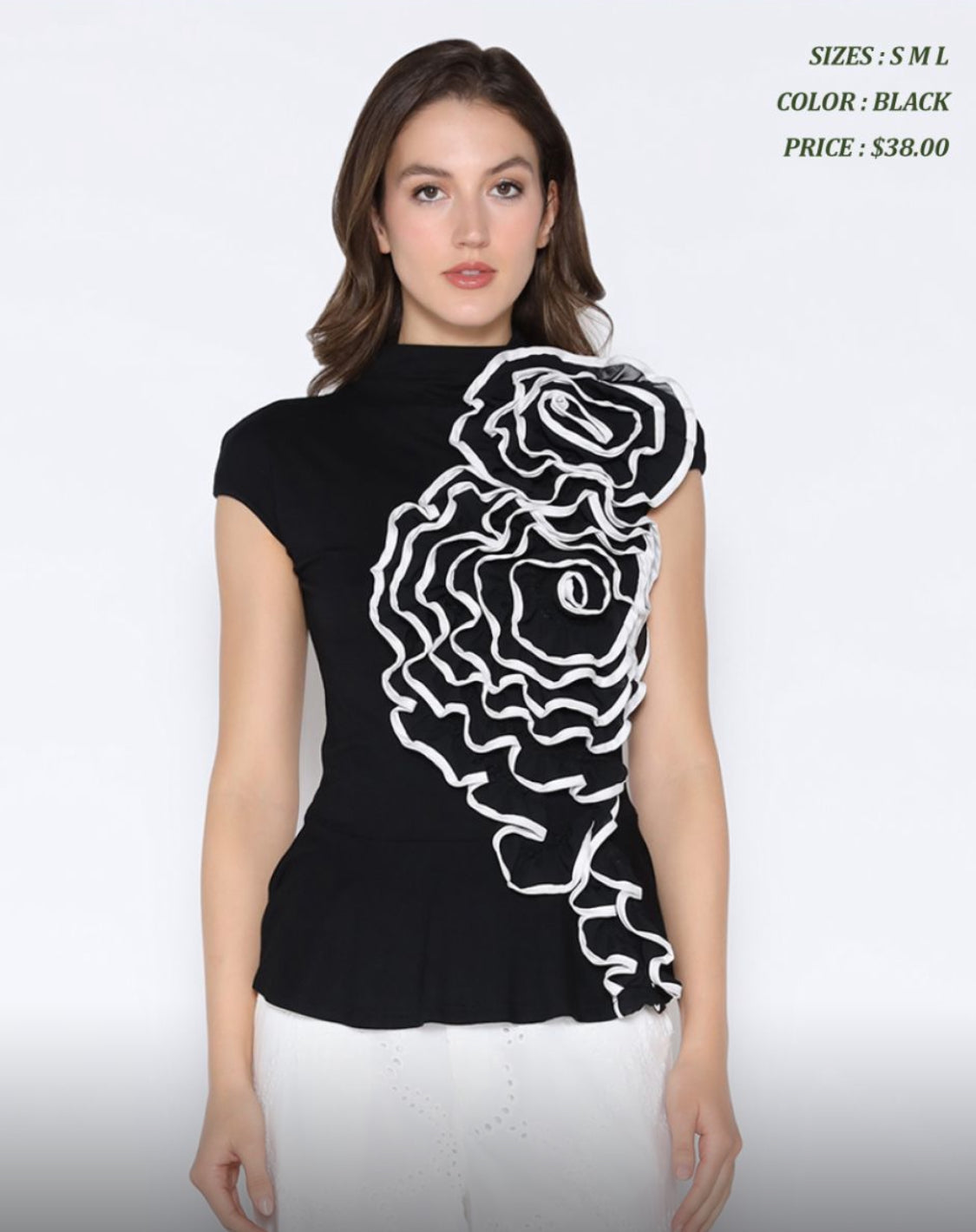 Gracia Black Blouse with 3D Flower Design
