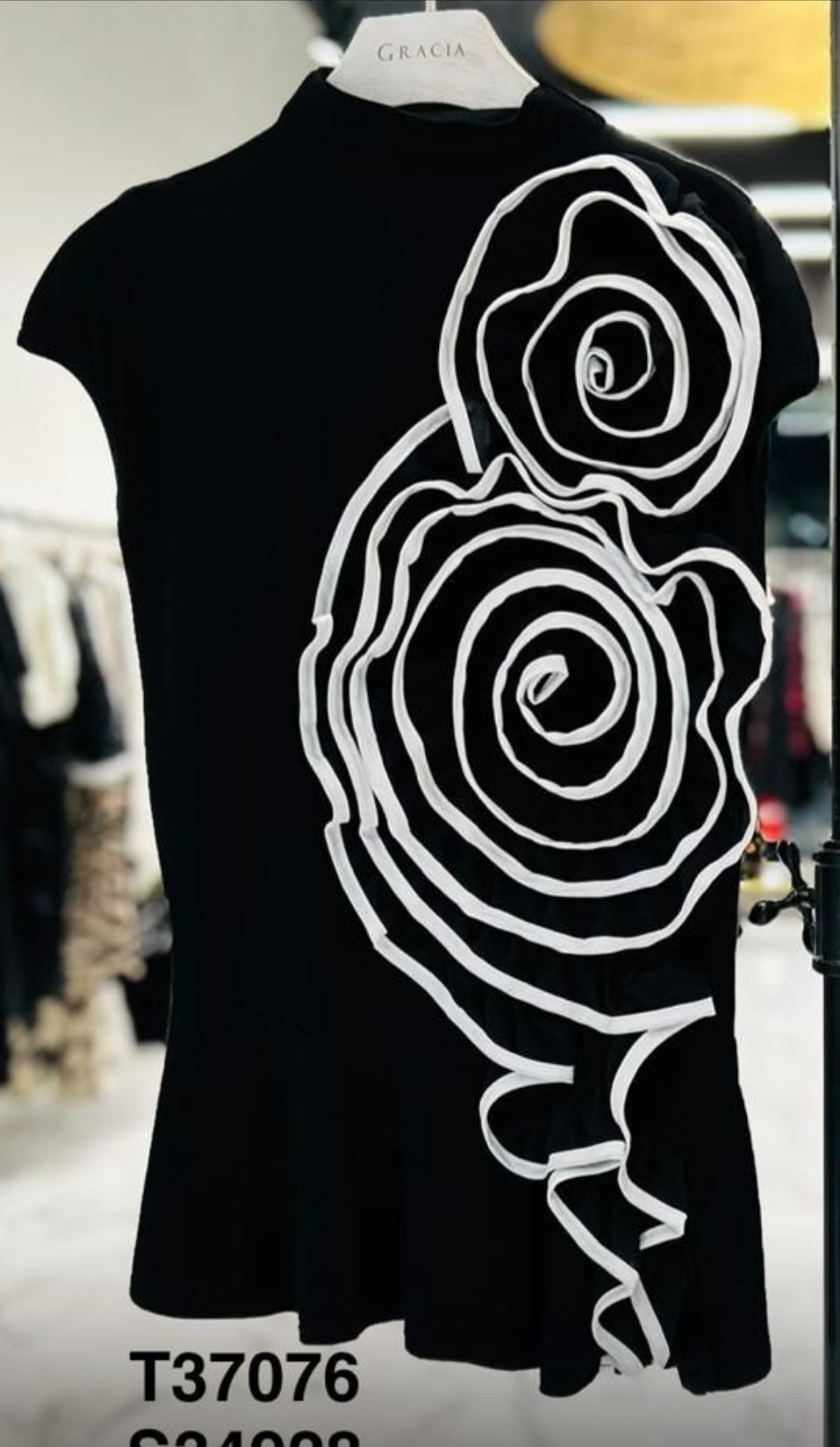 Gracia Black Blouse with 3D Flower Design