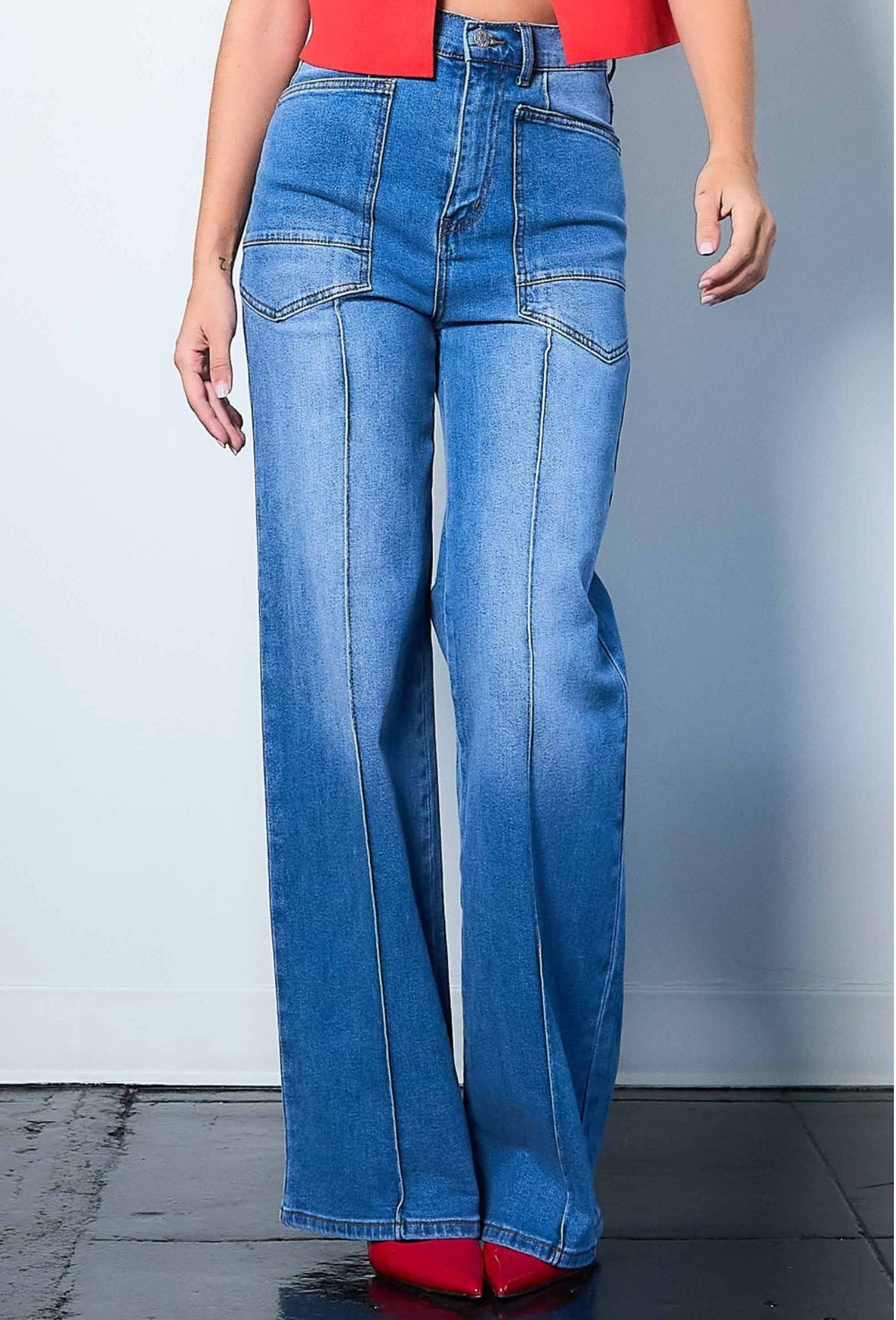 High rise flare Denim médium tone