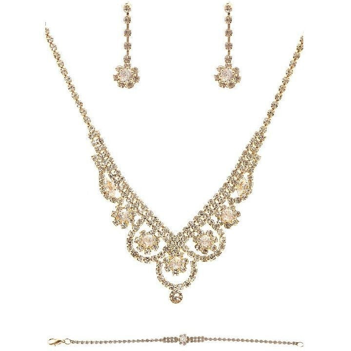 Daisy In Bloom Necklace Earrings Bracelet Set In Gold Clear