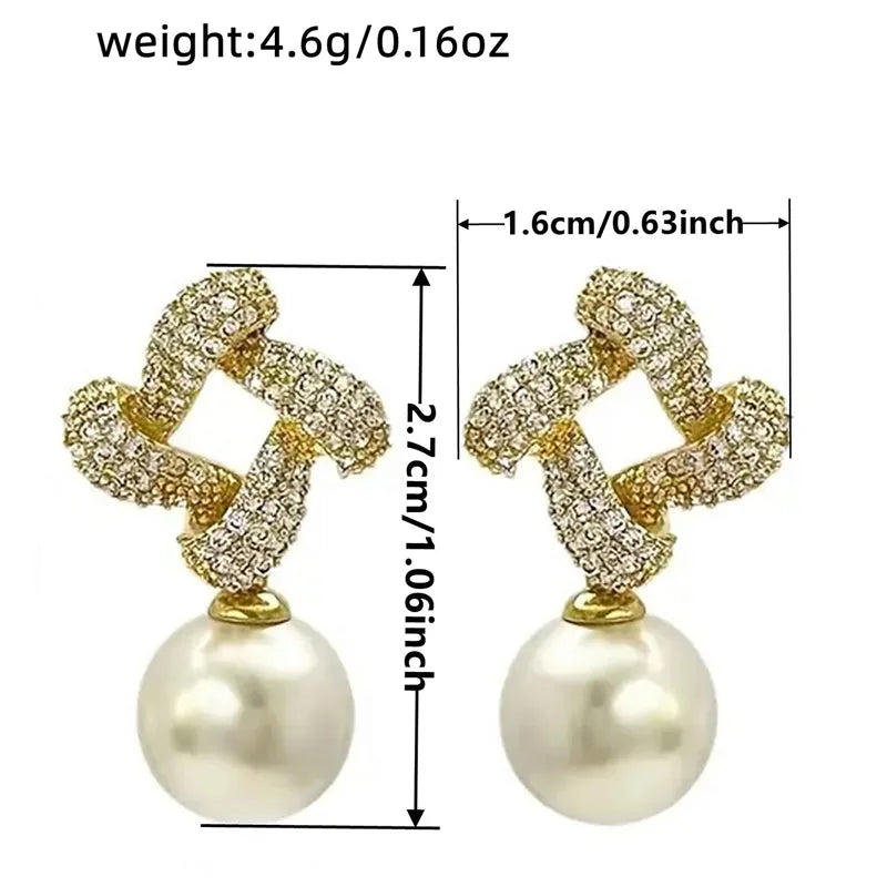 Drop Earrings With Claw Setting, Pearl Inlay, Golden Water Plating