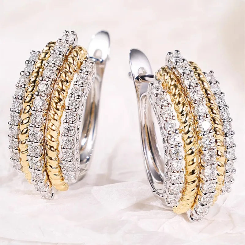 Geometric Earrings With Claw Setting Golden Water Plating And 0.03µm Thick Zircon Inlay