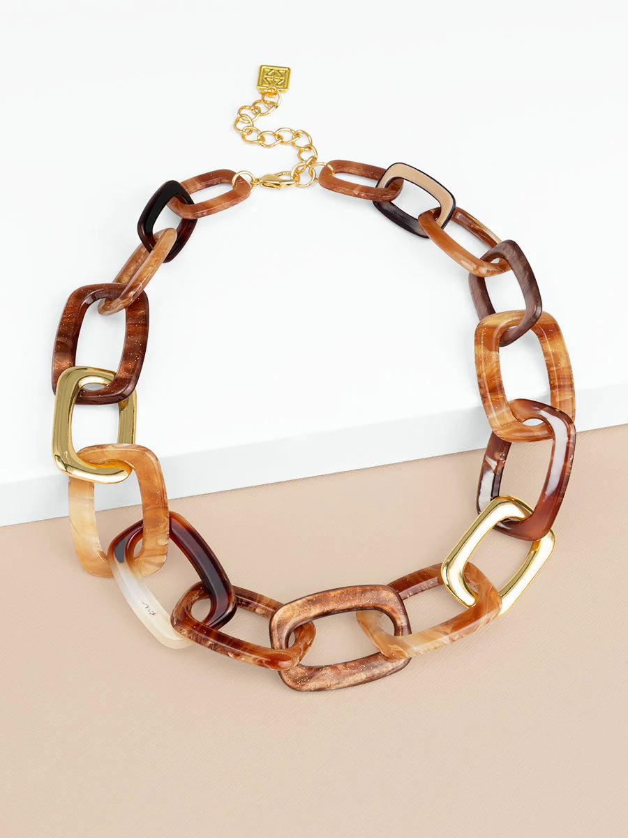 Glittering Resin Link Chain Collar Necklace Jewelry In Brown