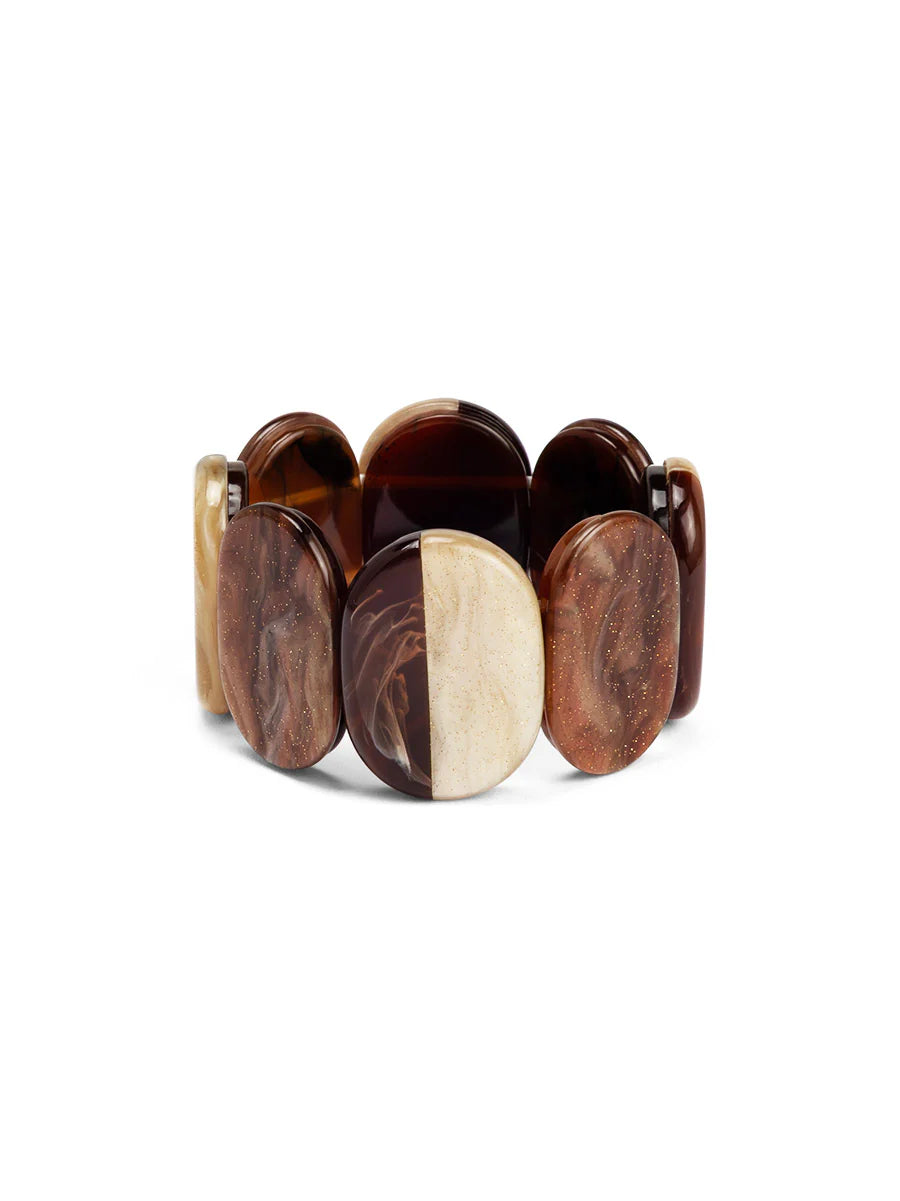 Glittering Resin Disc Stretch Bracelet Jewelry In Brown