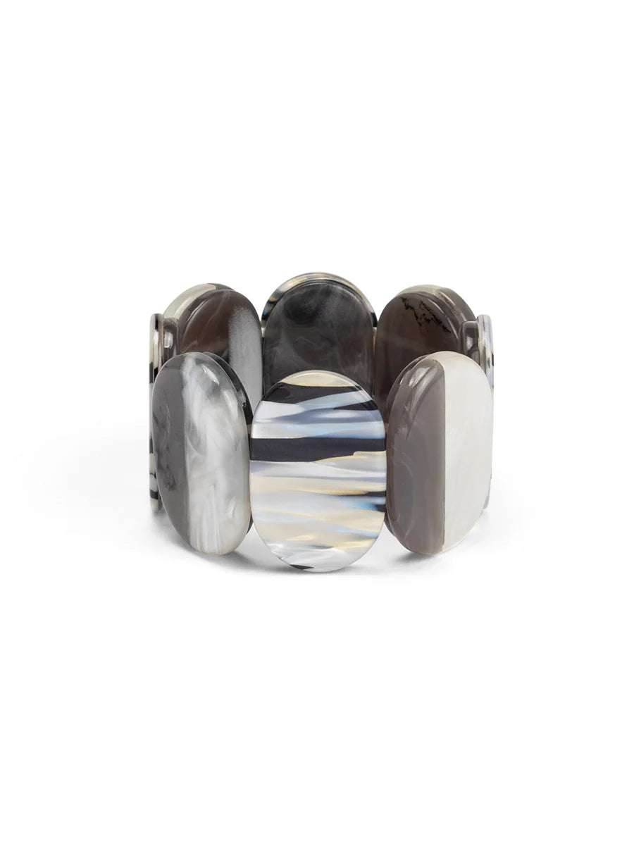 Glittering Resin Disc Stretch Bracelet Jewelry In White
