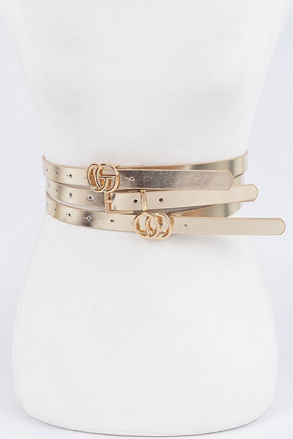 3 Set Metal Buckle Belt Gold