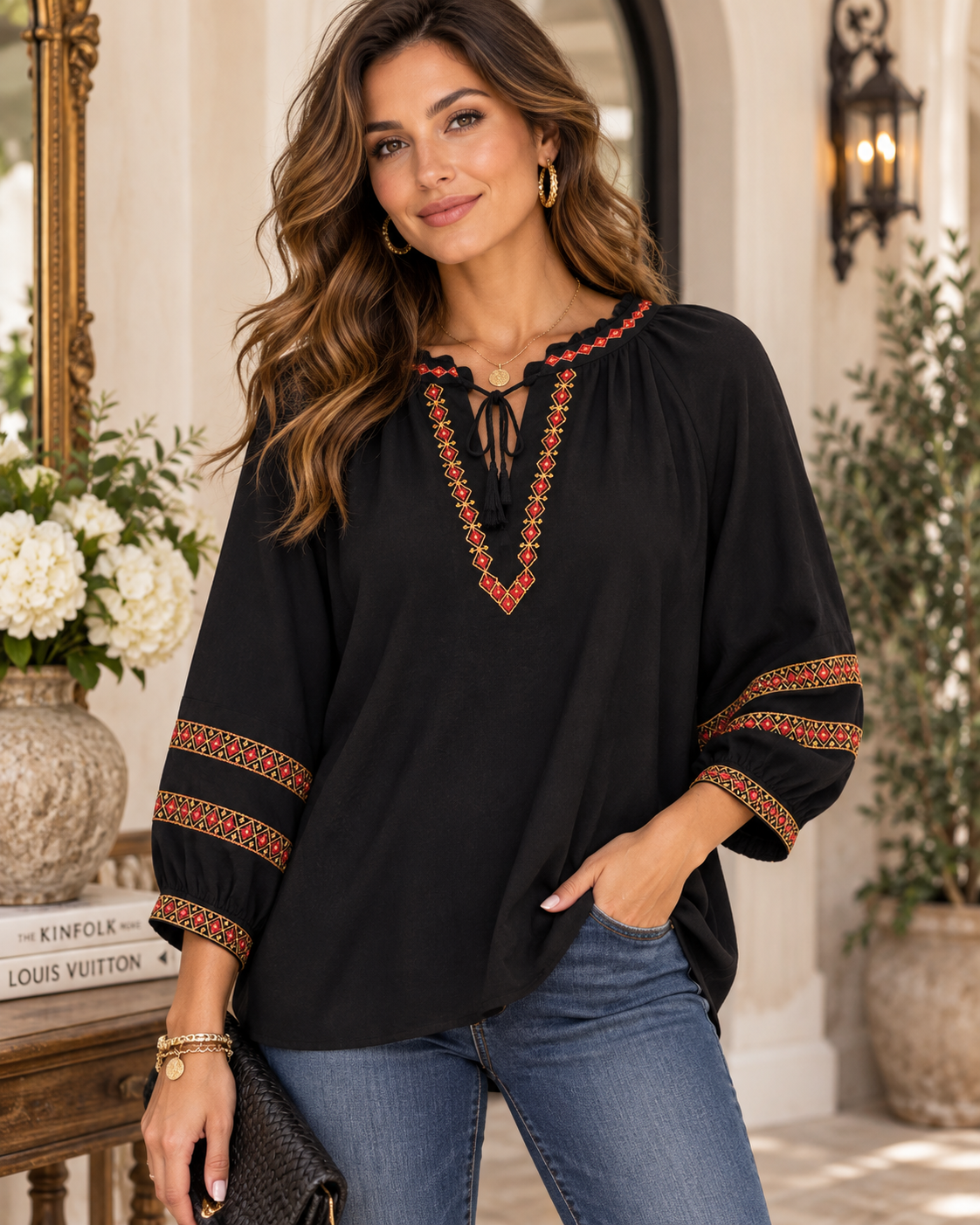 Mojito Top Black Embroidery Details