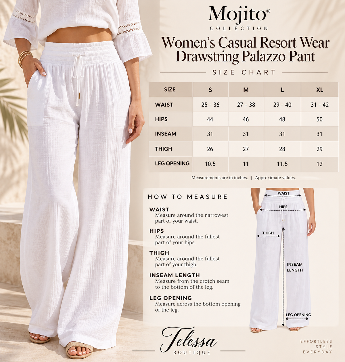 Mojito Drawstring Waist Pants White