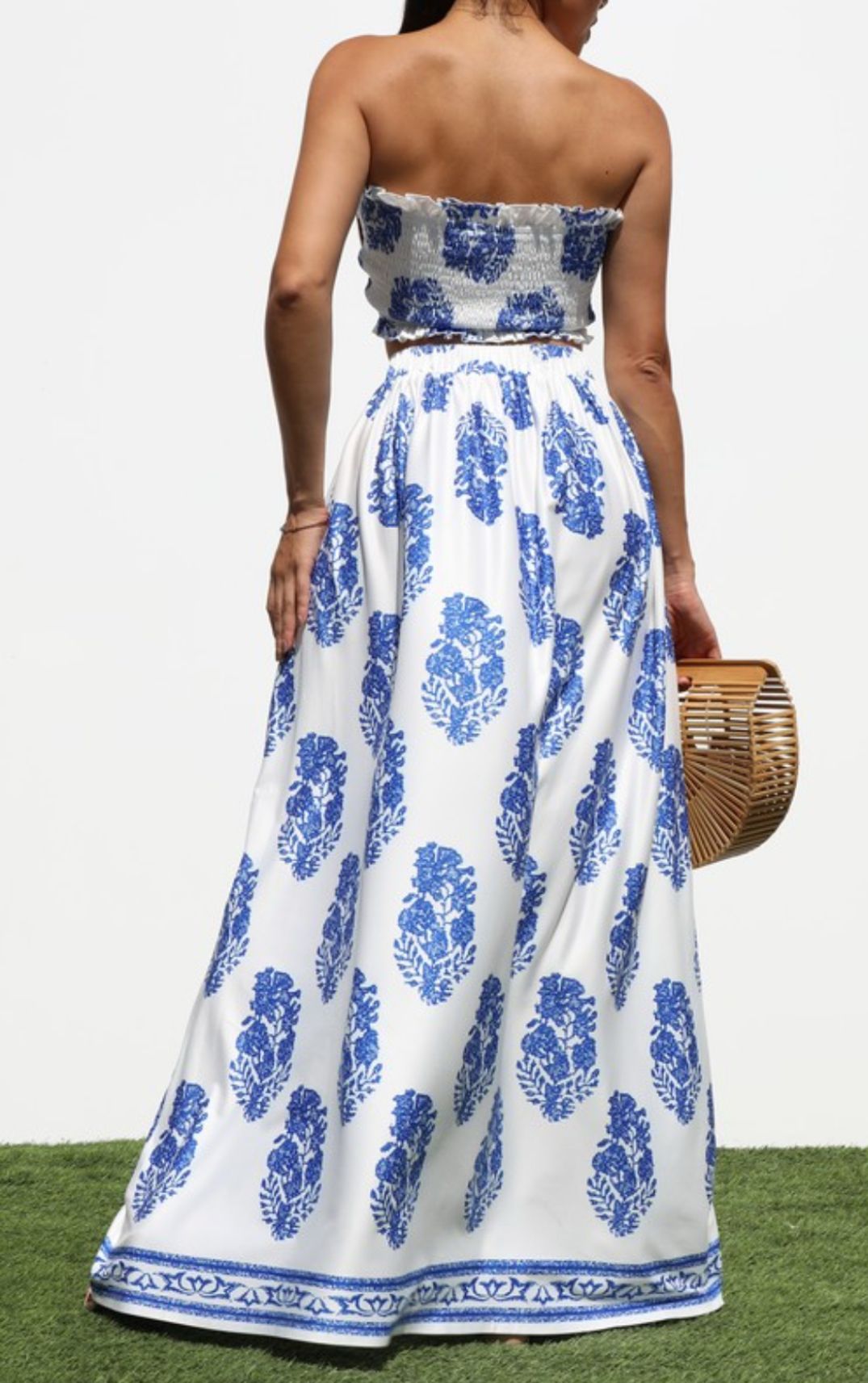 Maxi Skirt White And Blue With Top