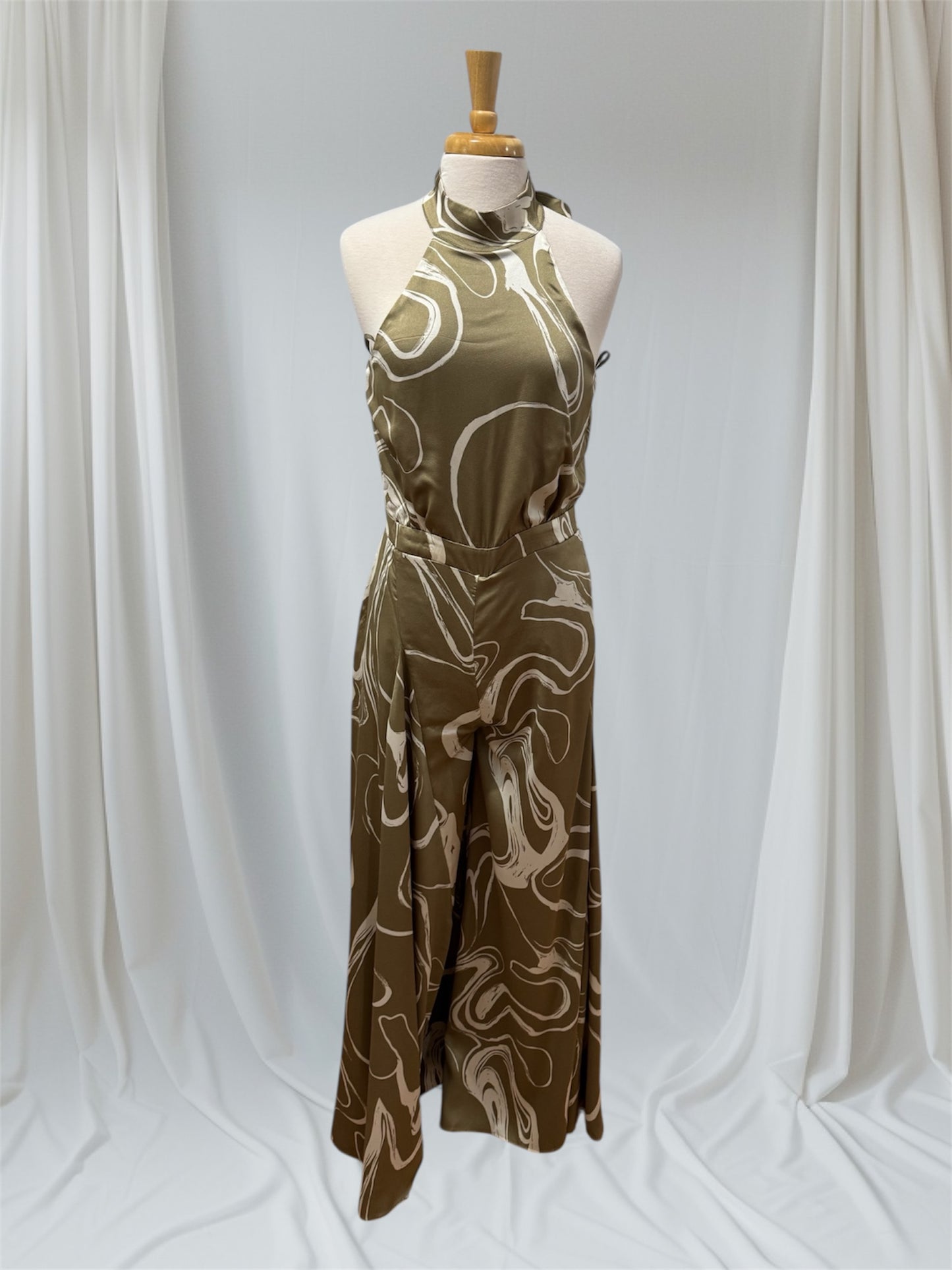 Marble Halter Jumpsuit Olive Green & White